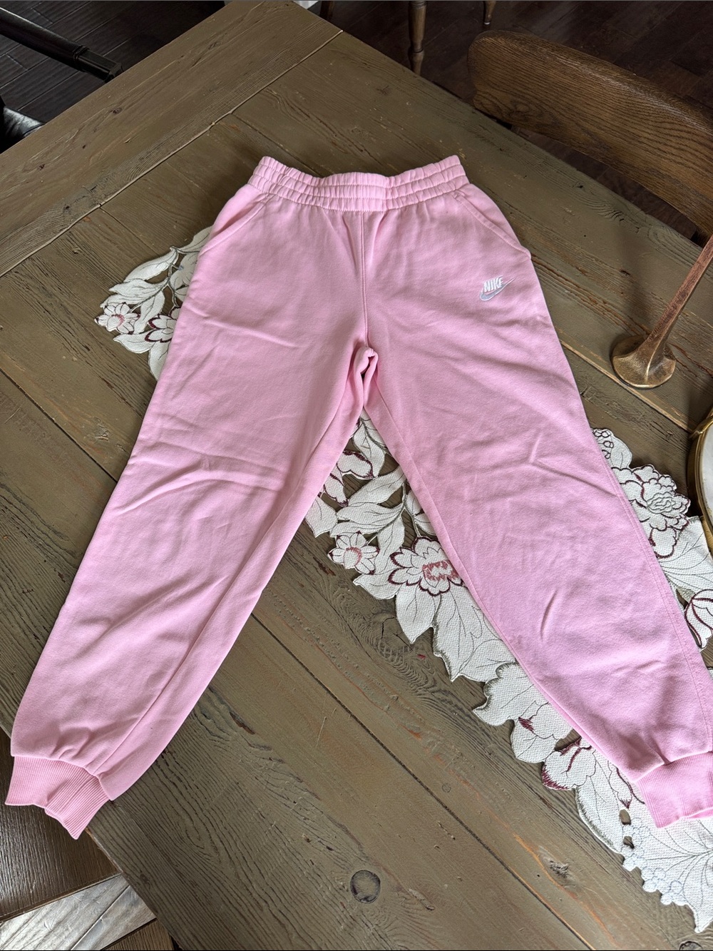 Nike Kids Pink Fleece Joggers with White Swoosh Large